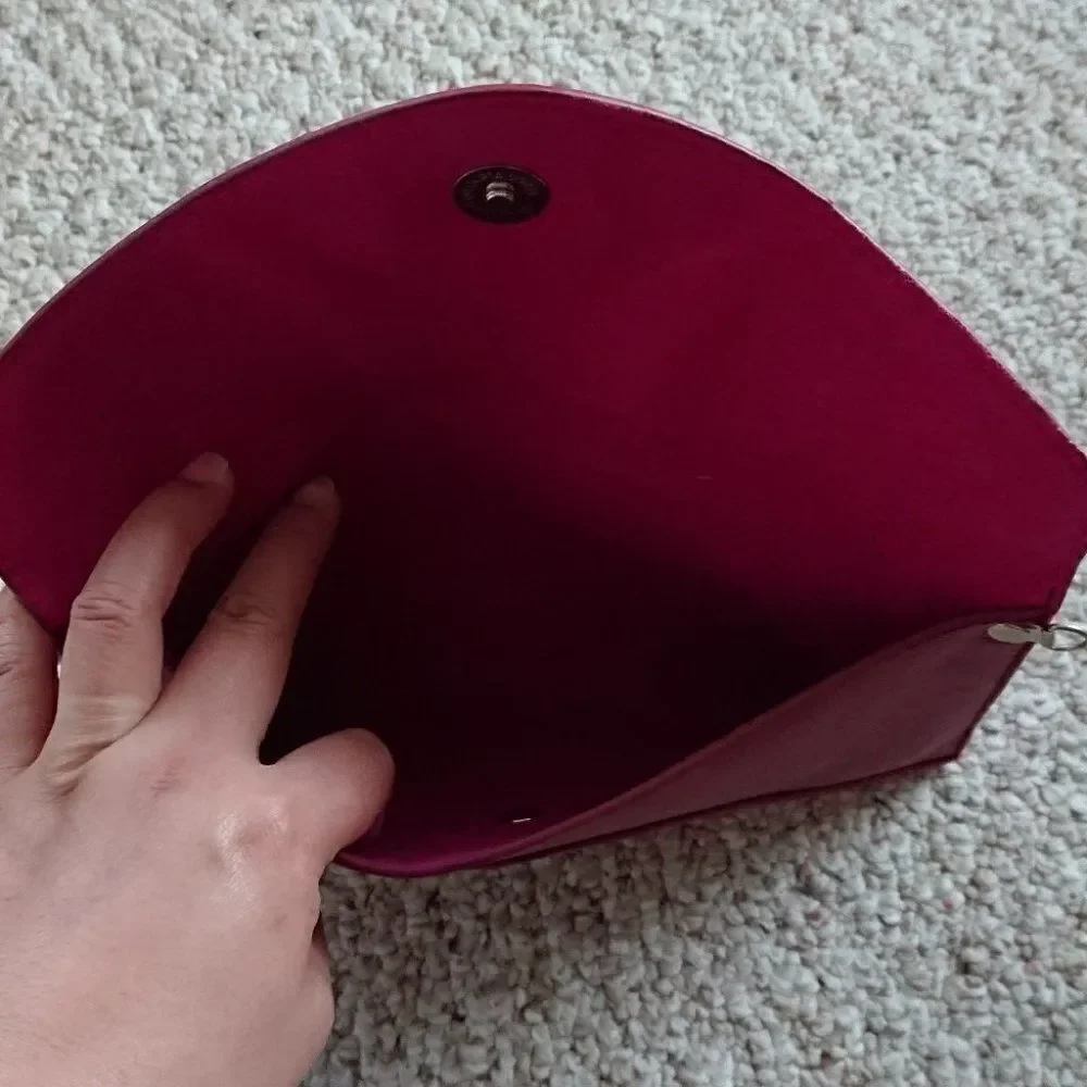 Burgundy envelope clutch with chain